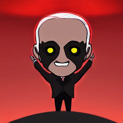 Image similar to Chibi Biden surrounded by darkness with red glowing eyes, highly detailed, realistic, 4k, propaganda