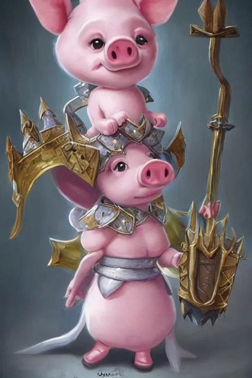 Prompt: cute little cartoonish anthropomorphic piglet knight princess wearing a cape and a crown, caricature, tiny, small, miniature pig, baby animal, short, pale blue armor, cute and adorable, pretty, beautiful, DnD character art portrait, matte fantasy painting, DeviantArt Artstation, by Jason Felix by Steve Argyle by Tyler Jacobson by Peter Mohrbacher, cinematic lighting