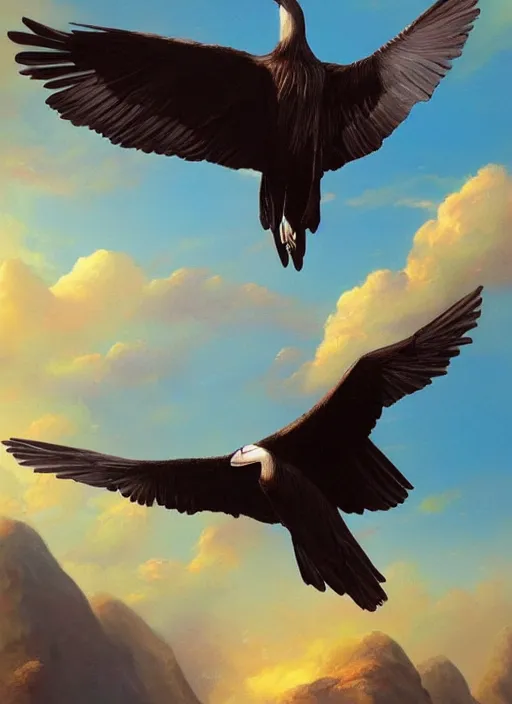 Image similar to a beautiful painting of a condor flying in the sky, matte painting, fantasy art