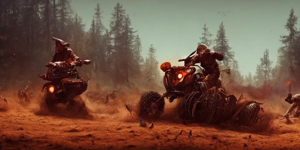 Prompt: indian on wooden native atv attacking bufallos, action scene, an epic fantasy, dramatic lighting, cinematic, establishing shot, extremely high detail, photorealistic, cinematic lighting, artstation, octane render, by simon stalenhag, buffalo hunt movie, alpha movie, western