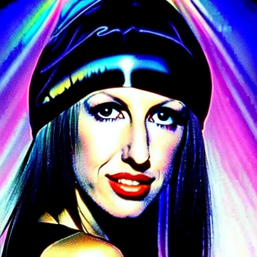 Prompt: a young Debbie Gibson as the Goddess of Exacto blades looking at you intensely with seductively serious eyes while wearing a head covering. ultra detailed painting at 16K resolution and epic visuals. epically surreally beautiful image. amazing effect, image looks crazily crisp as far as it's visual fidelity goes, absolutely outstanding. vivid clarity. ultra. iridescent. mind-breaking. mega-beautiful pencil shadowing. beautiful face. Ultra High Definition.