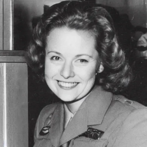 Image similar to Pam from the office, in WWII at her reception desk