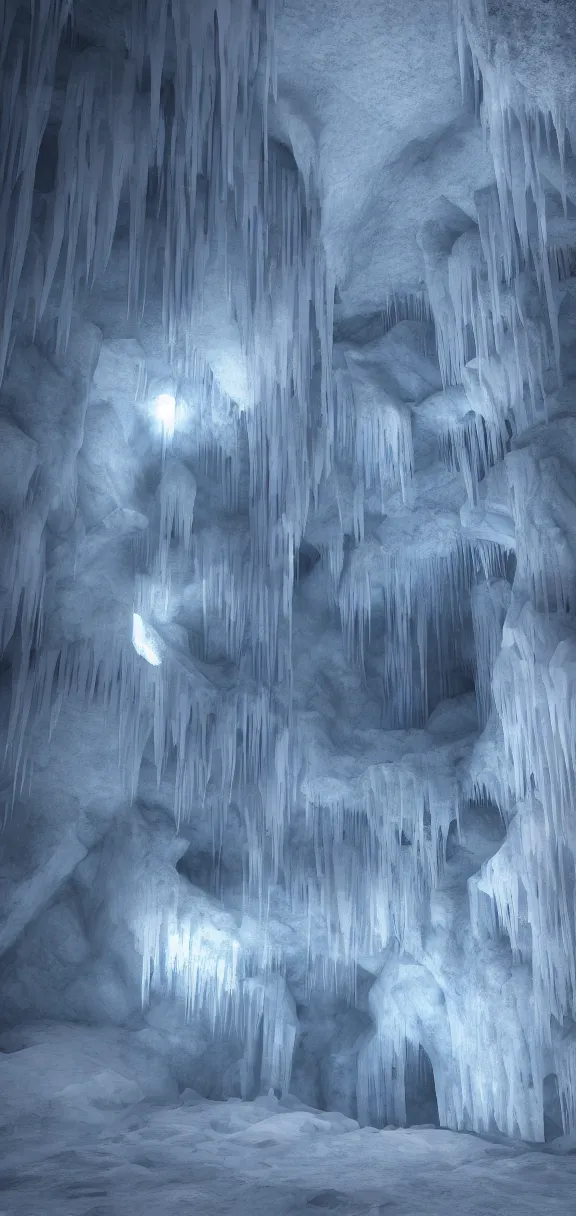 Image similar to ice cavern, geometric render, unreal engine, 4k