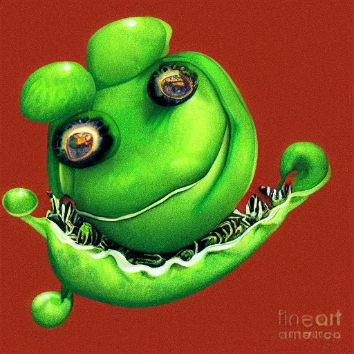 Image similar to a smiling caterpillar eating lettuce, digital art