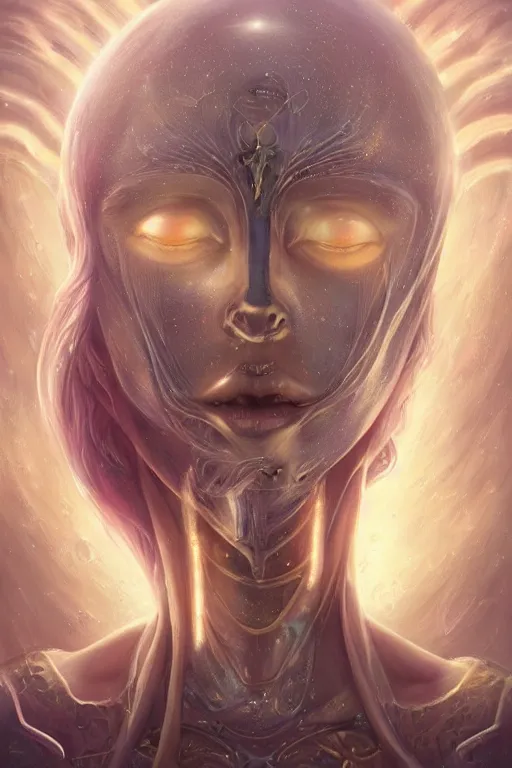 Prompt: a subtle lighting photo of an ancient powerful psychic alien queen, light colors, bright, sunbeams, eloquent, fancy, lovely, beautiful lighting, golden ratio, artgerm, tom bagshaw, gerald brom, detailed, small details, intricate, sci fi, scifi, magic, magical aesthetic,