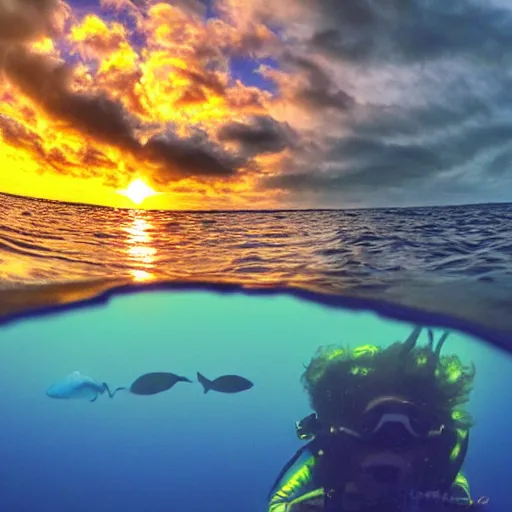 Image similar to the sunrise as viewed from the bottom of the ocean, under water