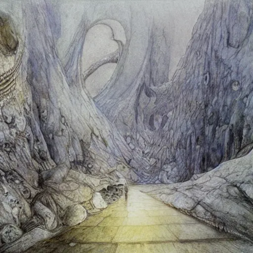 Image similar to hall of the mountain king, Alan Lee