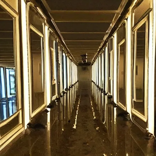 Prompt: photo of an endless corridor made of mirrors