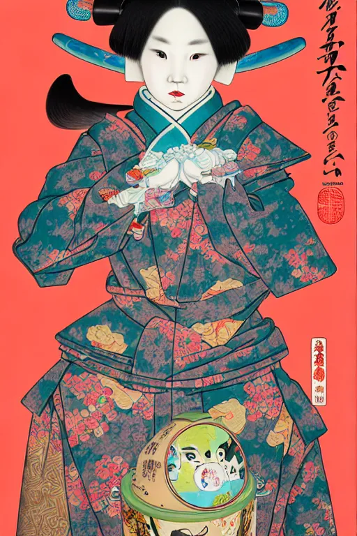 Prompt: full view, from a distance, of anthropomorphic trashcan from the qing dynasty, style of yoshii chie and hikari shimoda and martine johanna, highly detailed