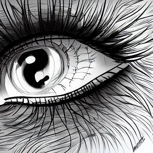 Image similar to eyelashes on fire, digital art, hyper detailed