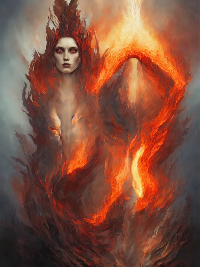 Prompt: A Portrait of the God of Fire, by Jim Burns and Tom Bagshaw