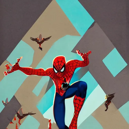 Prompt: Spiderman painting by Sachin Teng, asymmetrical, Organic Painting , Hard Light and long shadows, Matte Painting, geometric shapes, hard edges, graffiti, street art:2 by Sachin Teng:4