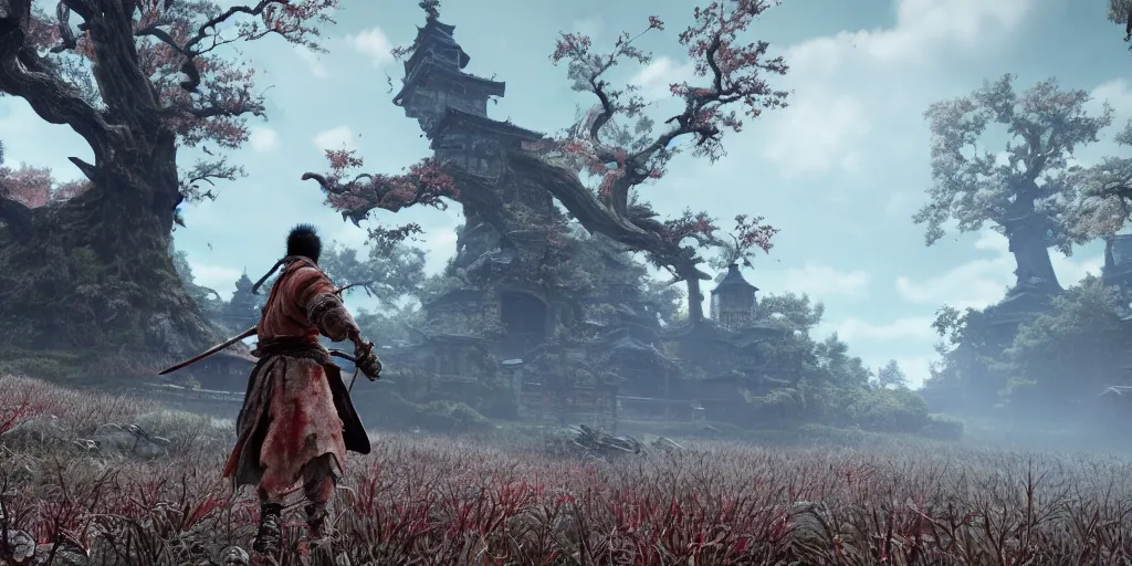 Image similar to a stunning screenshot of a flesh forest in sekiro