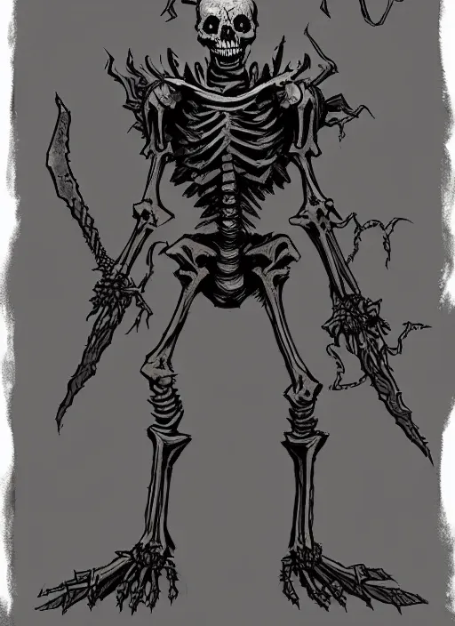 Prompt: concept art of a fragile twisted skeleton warrior with no armor in darkest dungeon, highly detailed, dark atmosphere, cosmic horror, body horror, lovecraft mythos, key character poster