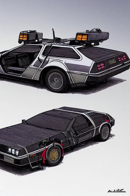Image similar to Delorean car designed by Aplle that looks like it is from Borderlands and by Feng Zhu and Loish and Laurie Greasley, Victo Ngai, Andreas Rocha, John Harris