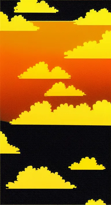 Image similar to yellow clouds, under orange clouds, sunset, smooth, cartoonish vector style, background artwork, digital art, award winning, pixel art