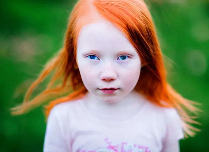 Prompt: ginger girl, 4 0 mm, 1 / 1 0 0 sec, f / 2. 8, iso 8 0 0