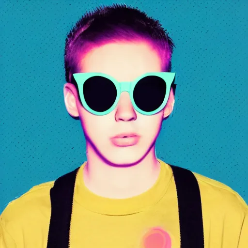 Prompt: cool bored teenager wearing the coolest sunglasses ever, popart by beeple