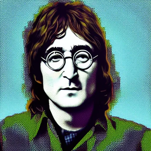 Image similar to a portrait of John Lennon, pixel art, hyper realistic, HD, HQ, photo realistic