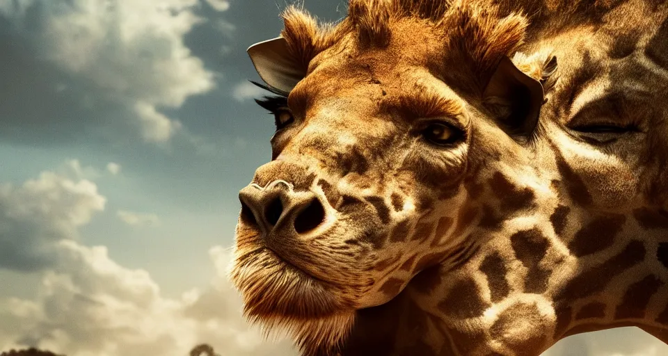 Prompt: A mix between a Giraffe and a Lion, PC Wallpaper, stunning photo, cinematic lighting, perfect composition, 8K, ultra-detailed , Trending on artstation, Octane render, Unreal Engine, highly detailed,