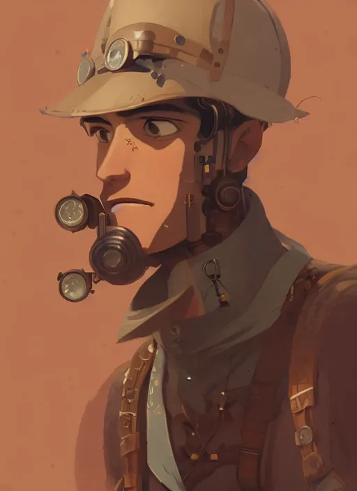 Image similar to detailed portrait of beautiful male steampunk traveller, by cory loftis, atey ghailan, makoto shinkai, hasui kawase, james gilleard, beautiful, peaceful, calm