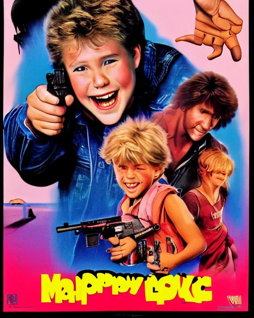 Image similar to 80s movie poster where a happy boy befriends a magic GLOCK 17, Drew Struzan