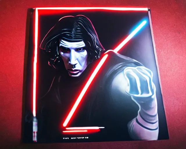 Image similar to kylo ren wrestling adam driver, death star gym, poorly lit, black reflective plastic everywhere, cdx