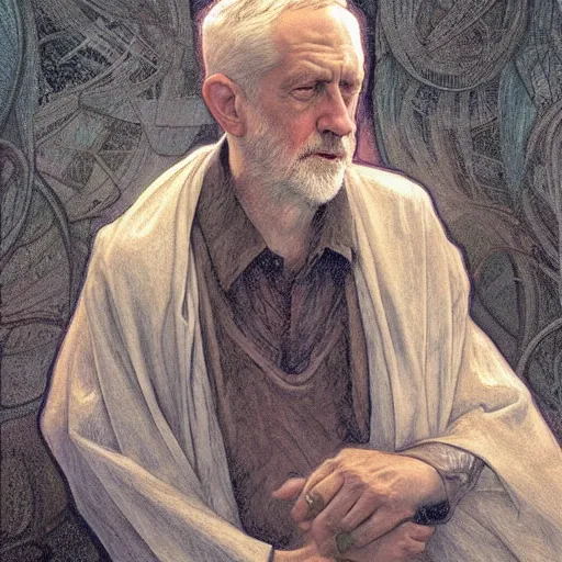 Image similar to amazing lifelike award winning pencil illustration of jeremy Corbyn trending on art station artgerm Greg rutkowski alphonse mucha cinematic