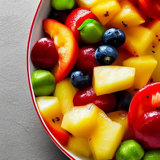 Image similar to a mouth - watering sharon fruit salad served with garlic dressing, 8 k resolution, food photography, studio lighting, sharp focus, hyper - detailed