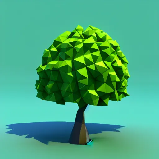 Image similar to a 3d low poly object of just a small green tree on the blue background