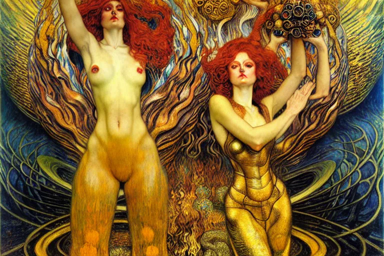 Image similar to Divine Chaos Engine by Karol Bak, Jean Delville, William Blake, Gustav Klimt, and Vincent Van Gogh, symbolist, visionary