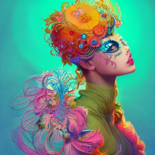 Prompt: a photograpic portrait of a anthropomorphic mimosa wearing colorful neon clothes, fantasy, intricate, elegant, highly detailed, digital painting, artstation, concept art, smooth, sharp focus, illustration, art by artgerm and H R Giger and alphonse mucha