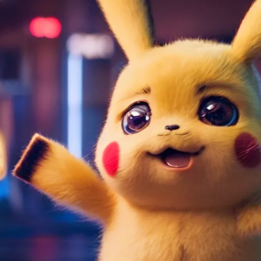 Prompt: movie still of fat detective Pikachu