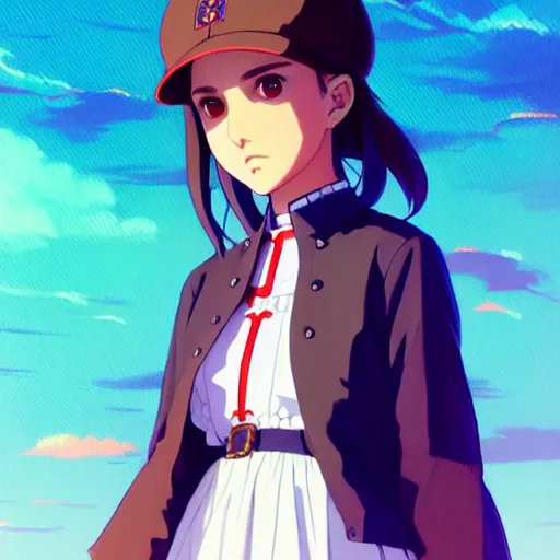 Image similar to a beautiful! boyish! natalie portman model, wearing catholic school girl outfit with mayan pattern and native style, jrpg aztec street fashion, gapmoe yandere grimdark, trending on pixiv fanbox, painted by greg rutkowski makoto shinkai takashi takeuchi studio ghibli, akihiko yoshida