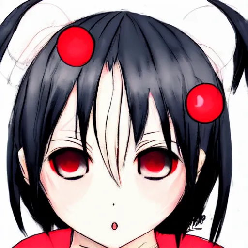 Image similar to white hair, red eyes, two little horns on the head, anime style, anime girl, sketch