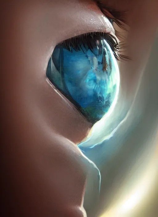 Prompt: portrait of a stunningly beautiful water drop, highly detailed, 3 5 mm photo, artstation, concept art, sharp focus, 2 8 mm macro photo, art by artgerm and greg rutkowski and alphonse muchal