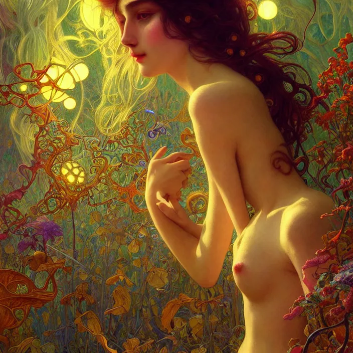 Image similar to extremely psychedelic, DoF, LSD, diffuse lighting, fantasy, intricate, elegant, highly detailed, lifelike, photorealistic, digital painting, artstation, illustration, concept art, smooth, sharp focus, art by John Collier and Albert Aublet and Krenz Cushart and Artem Demura and Alphonse Mucha