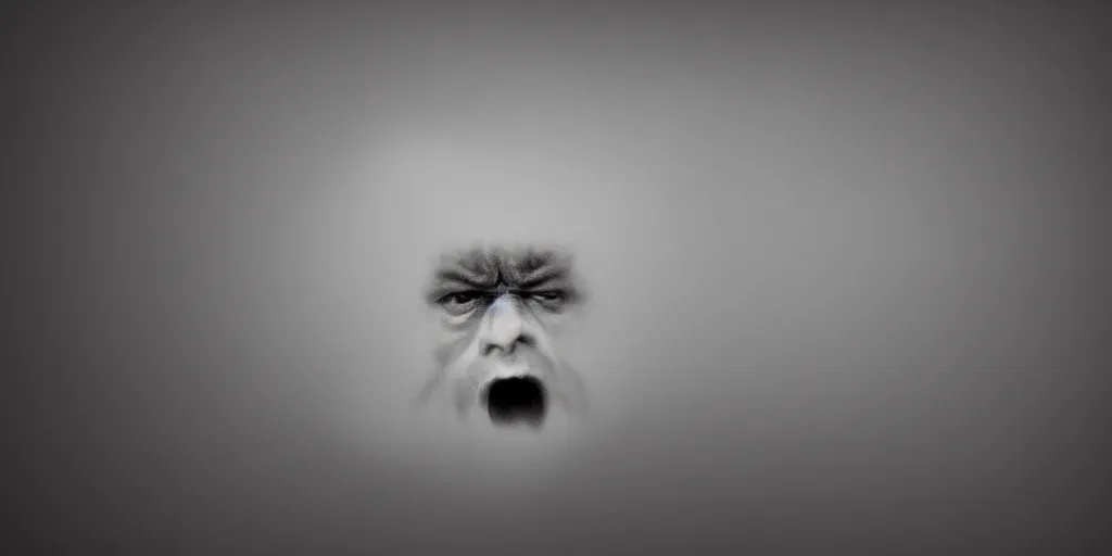 Image similar to angry face in a standalone realistic gray cloud on black background