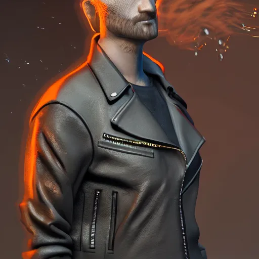 Prompt: leather jacket, cartoon portrait made out of rain, exhaling smoke, realistic, highly detailed, splashes of neon, rendered in octane, unreal engine, beautiful, trending on artstation