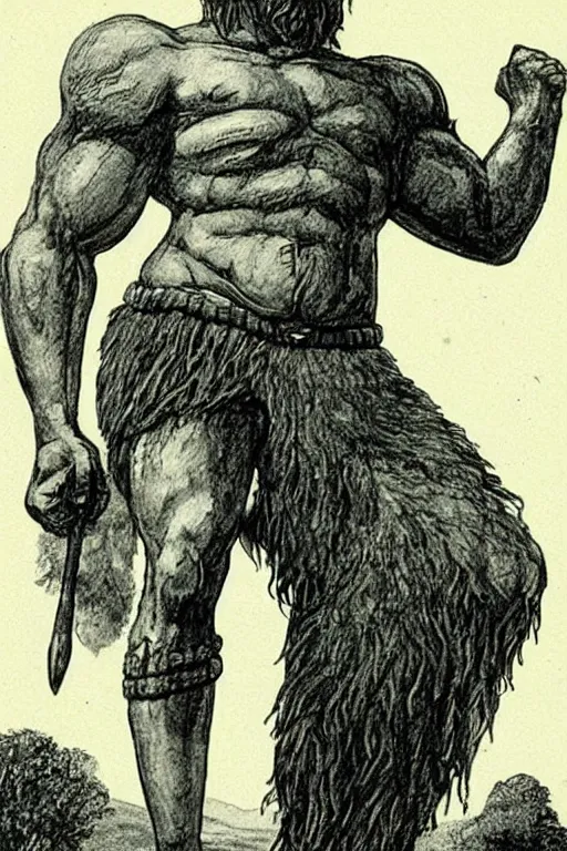 Prompt: finn mccool, irish mythical giant, towering celtic hero, colossal, massive, gigantic, large, big