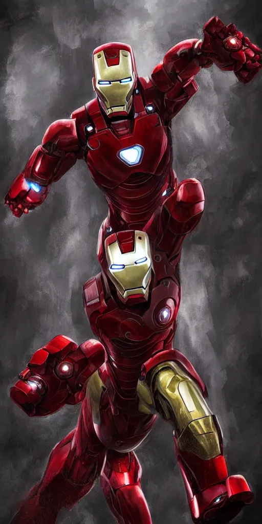 Image similar to ironman armor, fantasy art, portrait : : 2 ironman : : red, gray, black, white : : 8 k