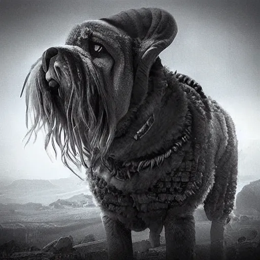 Image similar to “The grey sheep have closed their eyes, but the mastiff sees the truth. Old powers waken. Shadows stir. An age of wonder and terror will soon be upon us, an age for gods and heroes.”