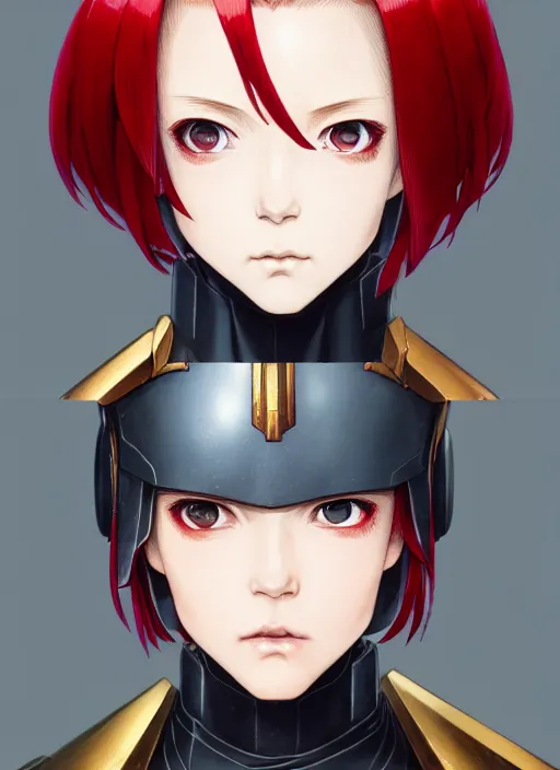 Image similar to portrait of Anime sister of battle, Warhammer 40000, cute-fine-face, red-short-hair pretty face, realistic shaded Perfect face, fine details. Anime. realistic shaded lighting by Ilya Kuvshinov katsuhiro otomo ghost-in-the-shell, magali villeneuve, artgerm, rutkowski, WLOP Jeremy Lipkin and Giuseppe Dangelico Pino and Michael Garmash and Rob Rey and Gustav Klimt