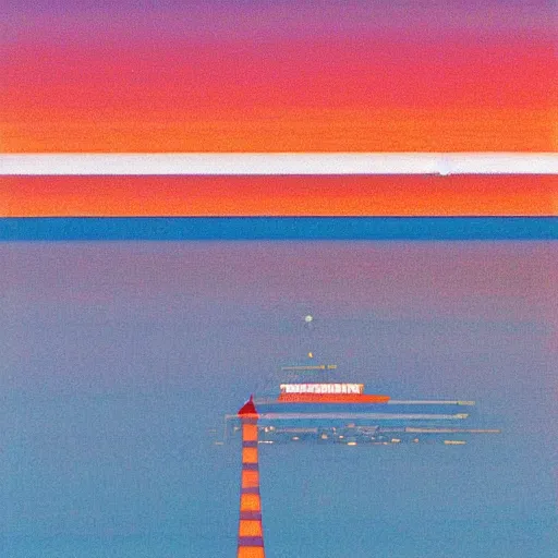 Prompt: Seaside city at sunset by Hiroshi Nagai