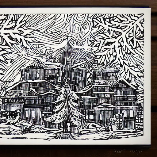 Prompt: the 1 2 days of christmas, extreme detail, wood cut print