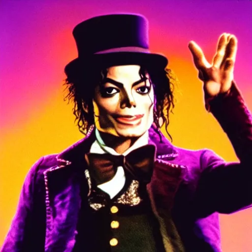 Image similar to awe inspiring Michael Jackson playing Willy Wonka 8k hdr movie still dynamic lighting