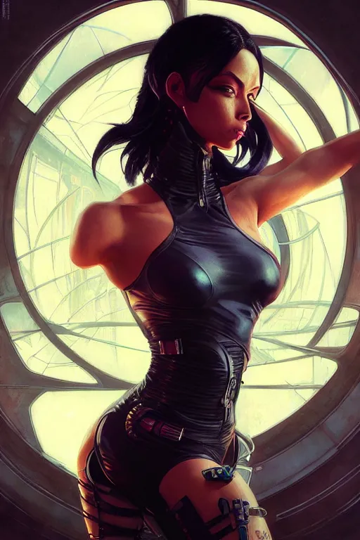 Image similar to cyberpunk Normani as aeon flux profile picture by Greg Rutkowski, dynamic pose, intricate, futuristic, fantasy, elegant, by Stanley Artgerm Lau, greg rutkowski, thomas kindkade, alphonse mucha, loish, norman Rockwell,