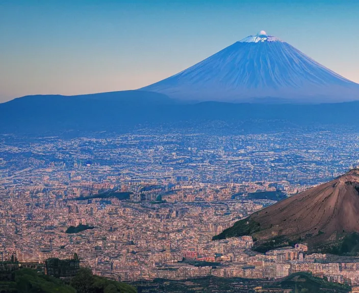 Prompt: 4 k hd, high detail photograph of napoli and mount vesuvio, shot with sigma f / 4. 2, 2 5 0 mm sharp lens, wide shot, volumetric lighting, high level texture render