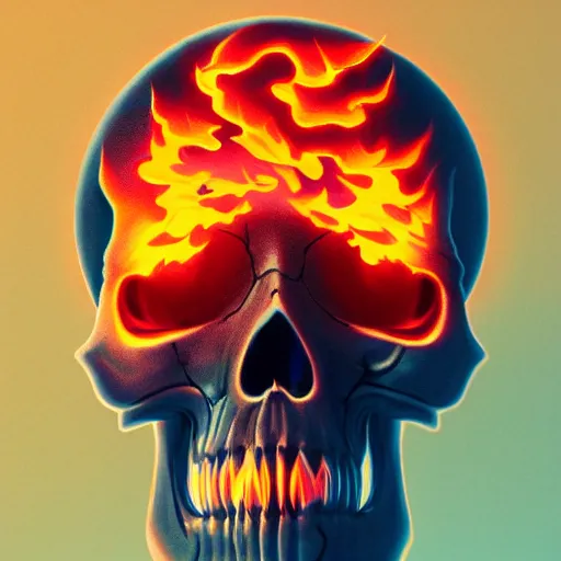 Image similar to A stunning profile of a symmetrical skull on fire Simon Stalenhag, Trending on Artstation, 8K