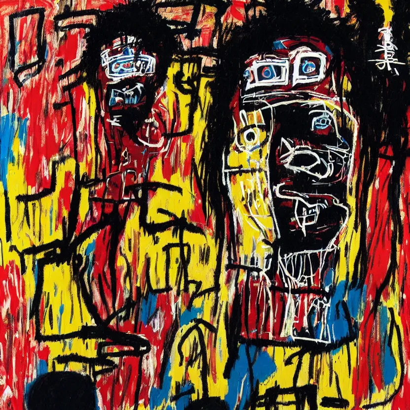 Prompt: A painting of Travis Scott by Jean-Michel Basquiat, detailed, illustration